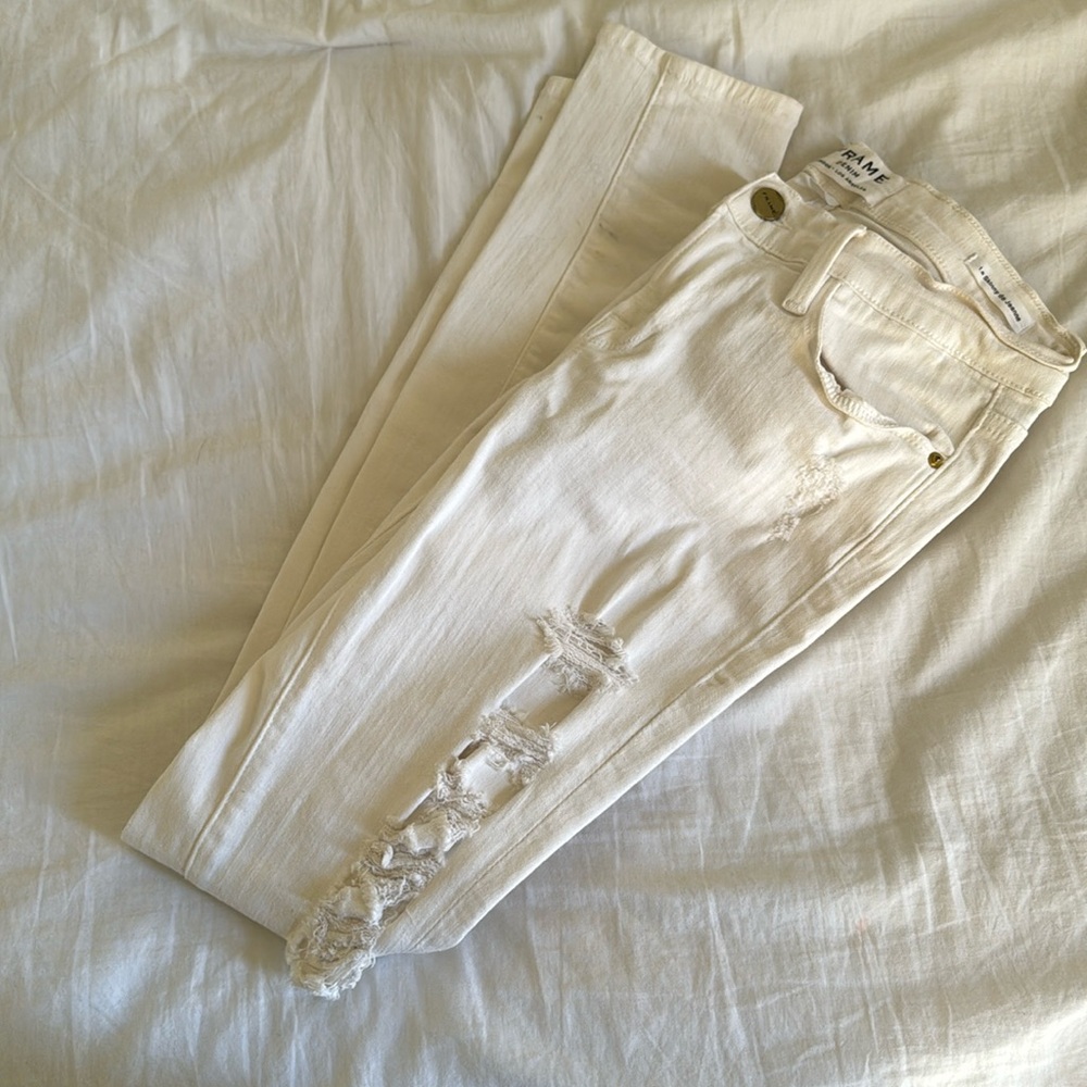Frame white denim skinny jeans